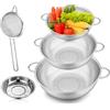 QYRDBGY Set di 5 colino da cucina in acciaio inox con 2 manici, colino per pasta con manico, scolapasta microforato, per cucina, tagliatelle, verdure, frutta, riso (19/22/25 cm)