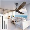 XSGDMN Ventilatore a soffitto senza luce con telecomando, ventilatore a soffitto in legno, 3 pale 132 cm, funzionamento estivo invernale, per camera da letto, soggiorno, fattoria, veranda