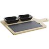Generico BIBIHOME Set Aperitivo Item International con Vassoio in Bambù e Ardesia e 2 Ciotole in Porcellana Nera | Design Moderno per Snack e Salse | Idea Regalo Elegante per la Tavola