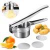 Les-Theresa Schiacciapatate in Acciaio Inox, Spremiagrumi Manuale, con Manico Confortevole, Spremi Patate Manuale con 3 Dischi Intercambiabili, Multifunzione per Purè di Patate, Zucca, Patate Dolci