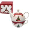 PABEN Set Teiera-Tazza-Infusore con Albero di Natale 16 cm in Porcellana con Scatola Regalo Nàvel