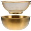 FOMIYES Set Scolapasta Dorati in Acciaio Inox 2 Pezzi Colino a Maglie Fini e Ciotola per Lavaggio Riso e Frutta Utensili Cucina