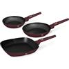 BerlingerHaus Berlinger Haus Leonardo Collection - Set di 3 padelle (20-24-28 cm), rivestimento TitaniumPro/bordeaux/induzione/alluminio con rivestimento antiaderente