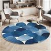 Generic Lavabile Tappeto Rotondo 80cm Antiscivolo Sottile Blu navy Tappeto a Cerchio Salotto Cameretta Soggiorno Disegno geometrico Semicerchio ad acquerello Stampato Tappeti di Zona