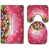 A.Monamour Set Tappeti Bagno 3 Pezzi Completo Rosa Sfondo Rosso Buon Natale Felice Anno Nuovo Vacanze Antiscivolo Morbidi Assorbente Lavabile Tappetini per Il Bagno WC Bidet