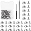 Mardatt Set di 100 punte e borchie a cono in argento da 10 mm, con perforatore e cacciavite, altezza 4,7 mm, borchie a cono, a vite, punk, per fai da te in pelle