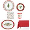 OH YEAH MAXI PRODUCTS - Stoviglie usa e getta Natale 12 persone tartan e agrifoglio - 73 pezzi - Piatti, bicchieri, tovaglioli e tovaglia - Decorazione per tavolo natalizio - Design tartan con agrifoglio