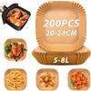Sungoup Carta Forno per Friggitrice Ad Aria 20-24cm,200 Pezzi Antiaderente Impermeabile Antiolio Carta per Friggitrice Ad Aria,Fogli Friggitrice Ad Aria per 5-8L Air Fryer,Compatibile con COSORI 5,5L