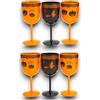KORAT Set di 6 Calici Halloween 19 cm Bicchieri Decorativi in Plastica Rigida Arancione e Nera con Stampa Zucche e Strega Riutilizzabili per Feste, Eventi, Tavola a Tema e Decorazioni di Halloween