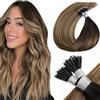 LaaVoo Extension Nano Ring Capelli Veri 45cm Castano Scuro a Castano Medio Extension Capelli Veri Nano Remy Invisible Estensione Dei Capelli Nanoring 50g 50ciocche #2/6/12