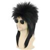 CGVG Parrucca lunga dritta Vokuhila anni '70 anni '80 con mullet Rocker Punk Popstar, parrucca da discoteca, per uomo e donna, carnevale, Halloween, feste a tema (nero)