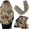 LaaVoo Extension Capelli Veri Microring Marrone Chiaro con Biondo Highlighted 50g 45 cm EZE Micro Weft Capelli Veri Umani Extension Micro Rings Naturali #p8/60