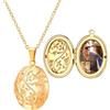 U7 Collana Donna con Foto Personalizzata Ciondolo Medaglione Portafoto Ovale Fiore Placcato Oro 14K Collana Personalizzata Donna Portafoto Confezione Regalo per Natale Compleanno