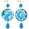 IN Lebole Collezione The Circle Fiore Azzurro e Bianco Orecchini da Donna in Ottone Pietra Azzurro