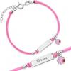 Sakrami Bracciale Argento 925 Bimba Cordoncino Rosa Quadrifoglio Rosa Smaltato Piastrina Incidibile Kids Collection + Confezione Regalo Personalizzata - Braccialetto per Nascita Comunione o Battesimo