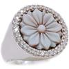 gioiellitaly Anello chevalier in argento 925 rodiato cammeo fiore inciso a mano artigianale misura regolabile 12/14 Made in Italy