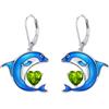 LONAGO Orecchini a Forma di Delfino per Donna Argento Sterling 925 Delfino Blu con Pietra Portafortuna Pendenti Orecchini （Agosto）