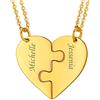 U7 Collana Puzzle Personalizzata 2 Pezzi Ciondolo Cuore Personalizzato Acciaio Inossidabile Placcato Oro 18K Collana per BBF Coppia Amici Famiglia Catena Regolabile 40+5 cm Regalo per Donna