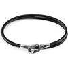 ANCHOR & CREW Bracciale Tenby d'Argento e Pelle Rotondo Nera Corvo - Uomo - 21cm