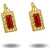 gioiellitaly Orecchini pendenti Rettangolare in Corallo Rosso Naturale e Zirconi Argento 925 Dorato chiusura monachella gioielli donna ragazza elegante gioiello artigianale