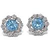 Never say Never Bellissimi orecchini rotondi in oro bianco 18 carati con 20 zirconi bianchi e 2 topazi blu. Chiusura a pressione. Dimensioni: diametro 0,9 cm., Oro 18 carati, Zirconi e topazio blu