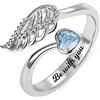Getname Necklace Anello a fascia con ali di angelo custode, in argento Sterling, con incisione interna personalizzabile con pietra portafortuna