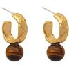 XINDADA Orecchini semplici da donna con perline rotonde Orecchini con pietra occhio di tigre in oro 18 carati