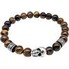 MYSTIC JEWELS - Bracciale con Teschio Gotico - Elastico 21 cm, Perle da 8 mm (Occhio di Tigre/Onice Nero Opaco), Acciaio Inox, Talla única, Acciaio inossidabile, Nessuna pietra preziosa
