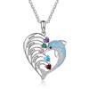 ALBERTBAND Collana personalizzata delfino a forma di cuore con 2-8 nomi con ciondolo inciso Birthstone per le donne Collana con promessa di famiglia per gioielli di San Valentino (5 nomi)