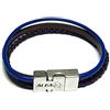 Albalù Italia Albalù Bracciale Uomo in Pelle Triplo Filo Multicolor Nero e Blu con Chiusura Magnetica in Acciaio, Braccialetto Artigianale Idea Regalo Uomo Ragazzo