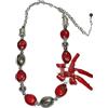 Generic Collana lunga,girocollo,con pietre dure naturali di Corallo Bambù, Onice Bianco, Argento indiano, voglia di sperimentare