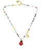 Generic Collana acciaio dorato cristallini colorati un ciondolo in pasta sintetica e uno in acciaio
