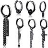 Ihanskio Personalizza orecchini a cerchio con croce piuma cerchio perla a catena lunga huggie apribile punk hip hop piercing per uomini e donne in acciaio inox chirurgico, Titanio