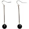 Handmade Orecchini Pendenti Minimalisti con Agata Nera, Design Lungo Dorato | Bastoncino, Pietra Naturale, Leggeri, Artigianale, Regalo per Lei