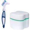 SagaSave Custodia per protesi e kit di spazzole, contenitore da bagno per dentiera con filtro per denti finti [verde lago]