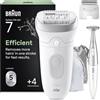 Braun Silk Epil 7 Epilatore Elettrico Donna, Rifinitore Bikini Styler, Testina Ampia, Wet & Dry, Pelle Liscia a Lungo, Con Testina Per Rasoio Elettrico Donna, 7-241, Bianco/Argento