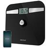 Cecotec Surface Precision EcoPower 10200 Bilancia da bagno nera sana con pulsante, superficie in vetro temperato ad alta sicurezza, sensori di precisione, APP