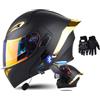 SONGDIQI Casco Modulare Moto Bluetooth Integrato, Casco Moto con Integrale con Doppia Visiera, Casco Integrato Apribile Omologati ECE(C1,M(57~58cm))