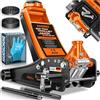 MASKO® Cric idraulico 3T altezza di sollevamento piatto 70-470 mm profondità doppio pistone + 2 cuscinetti in gomma + guanti auto cric idraulico a 360°