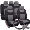 Auto Accessori Lupex - Set Coprisedili Auto Universali 12 Pezzi, Include Coprivolante e 2 Copri Cintura, Fodere per Sedili Anteriori e Posteriori con Zip per Sedili Sdoppiabili