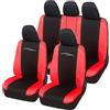 Rebeca Shop Coprisedili per auto universali - Racing LS01 - schienali posteriori con 2 zip - airbag compatibili, 210 Gabardine (Nero/Rosso, Posteriori in tinta con anteriori)