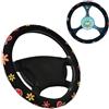 Generico Coprivolante Auto Universale (37-40 cm), Nero con Fiori e Coccinelle, Copri Sterzo Antiscivolo Inodore, in Tessuto, Accessori Auto, Durevole, Stampato, Cover Decorativa