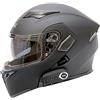 BCBKD Casco Moto Apribile Bluetooth Integrato Casco Modulare Moto Integrale Flip Up Doppia Visiera Parasole Casco Moto Stradale Con Microfono Mp3 Radio FM Riduzione Del Rumore Ventilato Matte Black,XXL