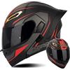 BCBKD Casco Moto Doppia Visiera Omologato ECE Casco Moto Integrale Modulare con Nero/Trasparente/REVO Visiera Parasole, Caschi Integrali Modulari per Donna e Uomo - Rosso Nero Opaco B,XL