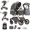 BEBBY passeggino trio, combinazione passeggino 3 in 1 cittadino con passeggino portatile con neonato pieghevole di lusso con modello ad alta vista (U9-X-DARK GREY, U9-X)