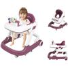 LIUNNCC Girarrosto 4 in 1 per bambini con vassoio di alimentazione rimovibile e vassoio musicale, girello pieghevole per bambini e ragazze dai 6 ai 18 mesi (rosa rossa-60 x 55 x 70 cm)