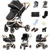 GLOKID Passeggino 3 in 1，Passeggino Canne，Trio，Con Seggiolino Accessori，Adattatori universali，Passeggino per bambini fino a 25 kg，4 ruote con ammortizzatori，navicella，grandi ruote (530 nero)