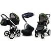 BabyLux® Bambini Passeggino Completo Set 4 in 1 - Sky Lark - incl. Navicella, Canna, Seggiolino Auto, ISOFIX Base - Carrozzina Neonati Sistema Combinato - con Borsa fasciatoio ecc.