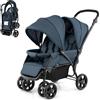 COSTWAY Passeggino Doppio Pieghevole per Bambini, Passeggino Gemellare Pieghevole, con Seduta in Tandem e Tettuccio, Schienale Regolabile, Ruote Bloccabili e Antiurto, per Bambini 0-36 Mesi (Blu)