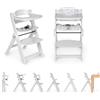 Ms BabyWorld Seggiolone PIEGHEVOLE Full per bambini in legno, completamente pieghevole, evolutivo, seggiolone, ergonomico, regolabile, sicuro, (Bianco/Bianco)